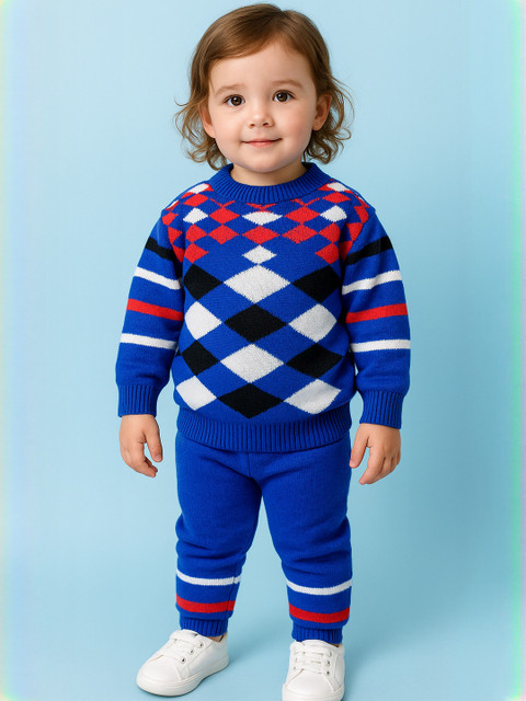 AVELLY Unisex Kids Blue Woollen Sweater Vest
